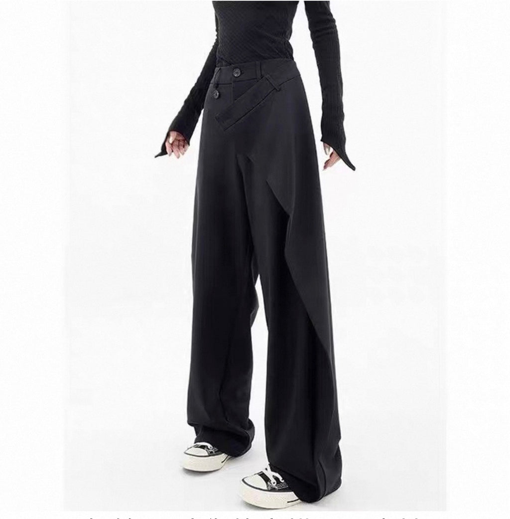 Layered Wrap-Front Wide-Leg Tailored Pants
