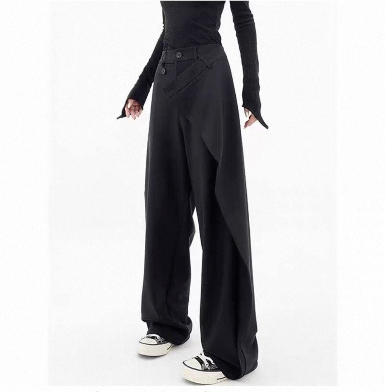 Layered Wrap-Front Wide-Leg Tailored Pants