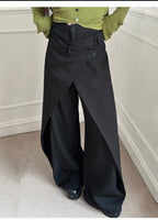 Layered Wrap-Front Wide-Leg Tailored Pants